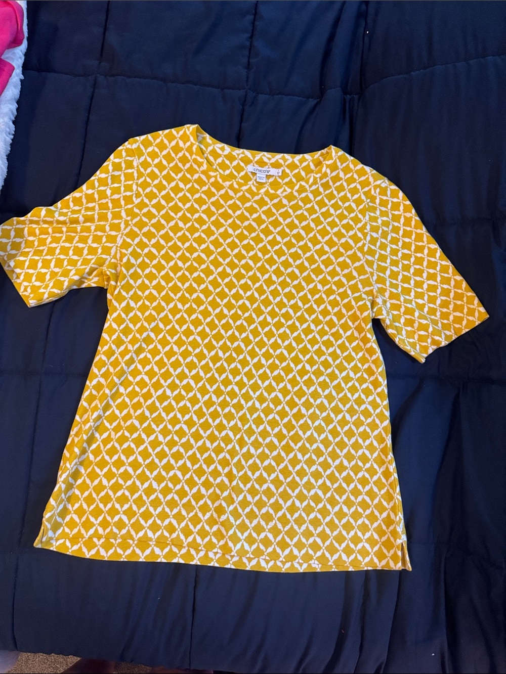 Chico's Yellow Geometric Short-Sleeve Tee